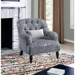 Amelia 37 in. Gray Fabric Arm Chair with Tufted Cushions