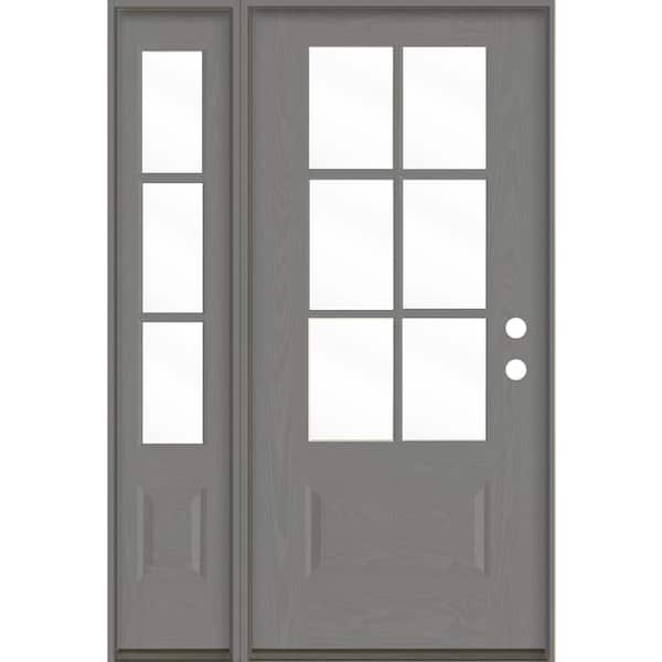 Krosswood Doors Farmhouse 50 in. x 80 in. 6-Lite Left-Hand/Inswing Clear Glass Malibu Grey Stain Fiberglass Prehung Front Door w/LSL