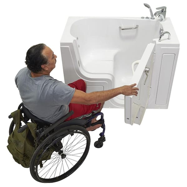 Wheelchair Transfer 26 52 in. Acrylic Walk-In Whirlpool Bathtub in White with Fast Fill Faucet, Right 2 in. Dual Drain
