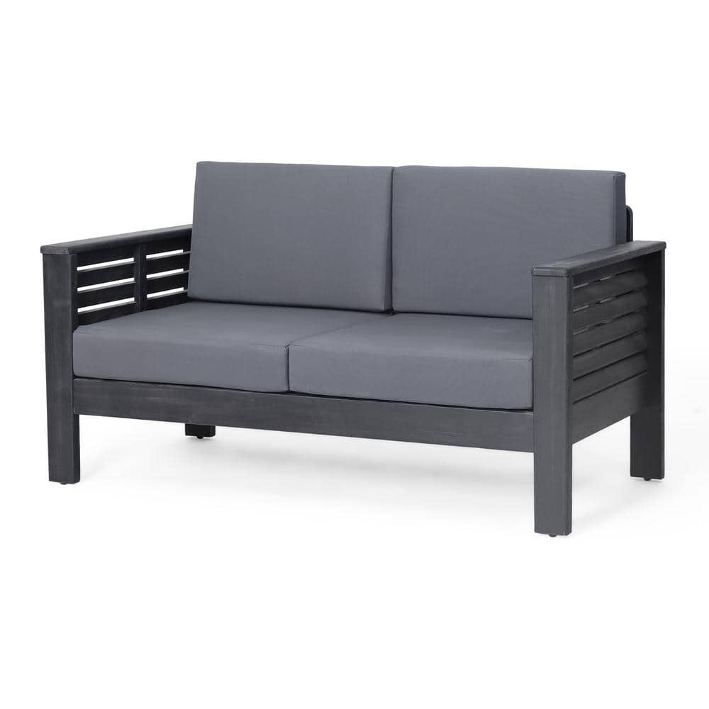Dark Gray Acacia Wood 4-Seater Outdoor Chat Set with Cushions