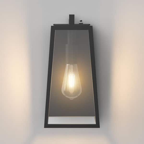 Montpelier 1-Light Black Hardwired 14 in. H Outdoor Sconce Dusk to Dawn Outdoor Wall Lantern Sconce