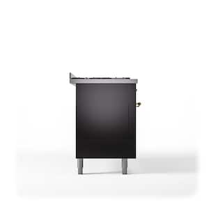 Nostalgie II 60 in. 9 Burner+Griddle Freestanding Double Oven Dual Fuel Range in Glossy Black with Brass