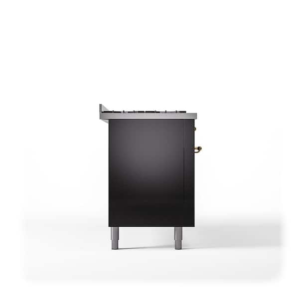 Nostaglie II 60 in. 9-Burners Freestanding Dual Fuel Range in Glossy Black with Brass Trim