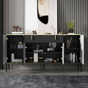 Black Wavy Paint Finish 1-Touch Doors Accent Storage Cabinet With Adjustable Shelves and 2-Drawers