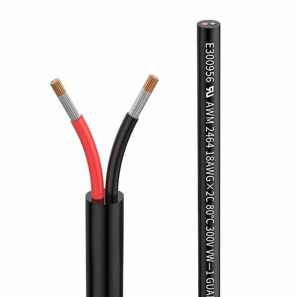 18 AWG 2 Conductor Electrical Wire 100 Ft UL2464 Tinned Copper PVC 300V Low Voltage LED Lamp Automotive