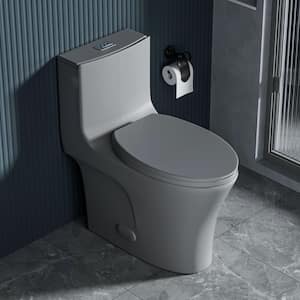 28.7 in. H One-Piece 1.1/1.6 GPF Dual Flush Elongated Ceramic Toilet in Grey with Soft Close Seat
