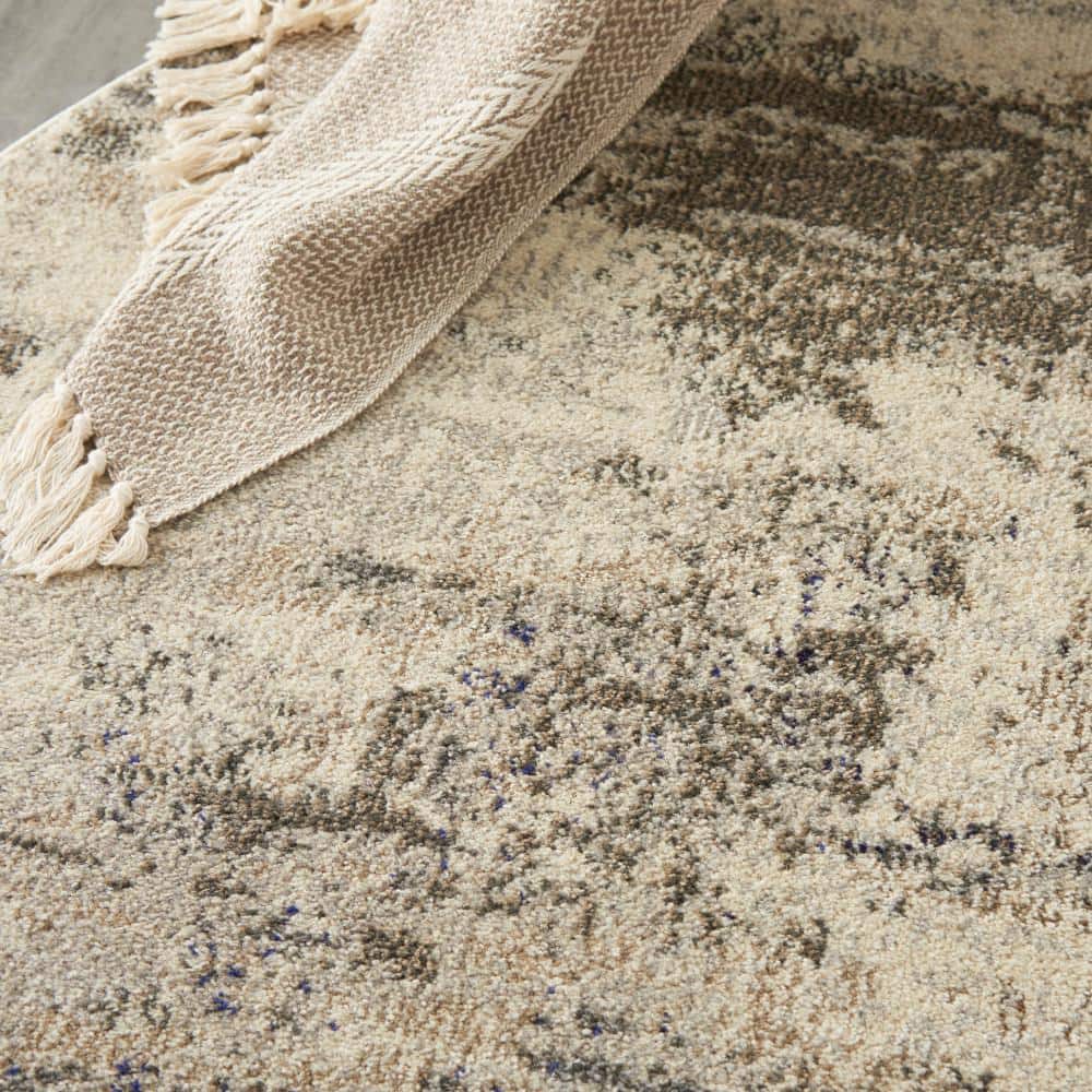 Ivory and Grey Abstract Round Hand-knotted Area Rug