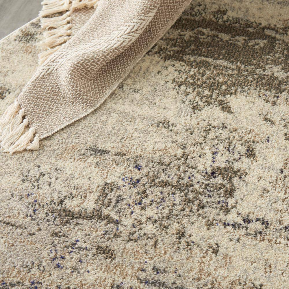 Ivory and Grey Abstract Round Hand-knotted Area Rug