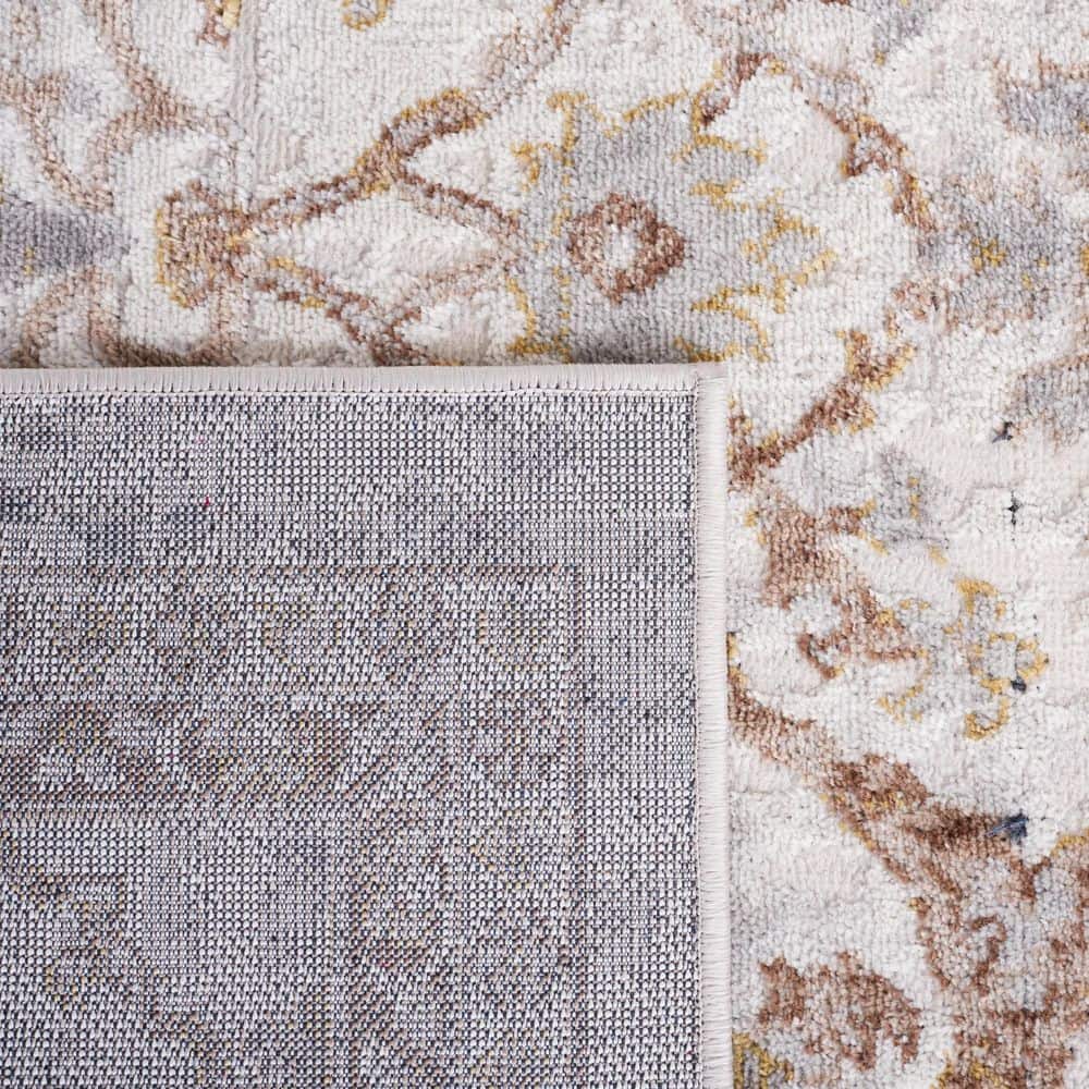 Light Blue and Beige Square Oriental Synthetic Rug