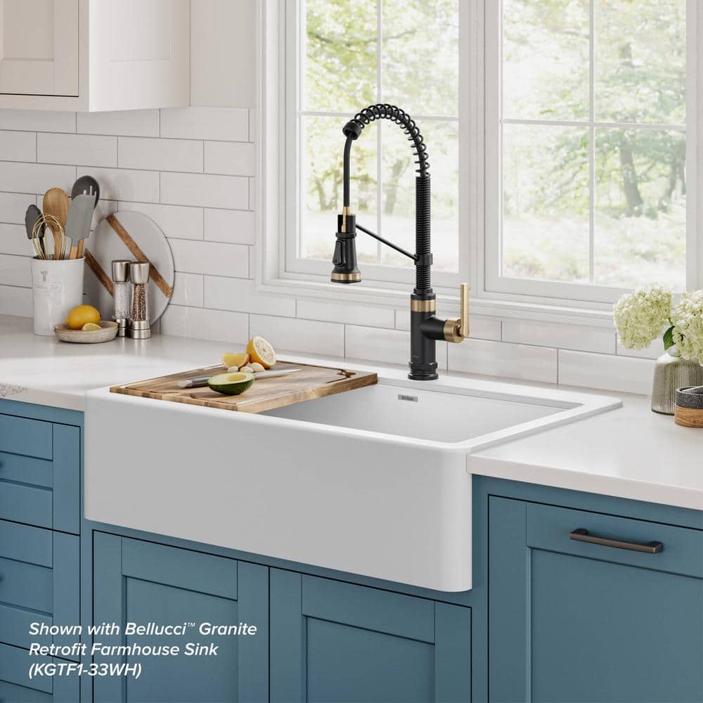 Allyn Matte Black and Brushed Brass Pull-Down Kitchen Faucet