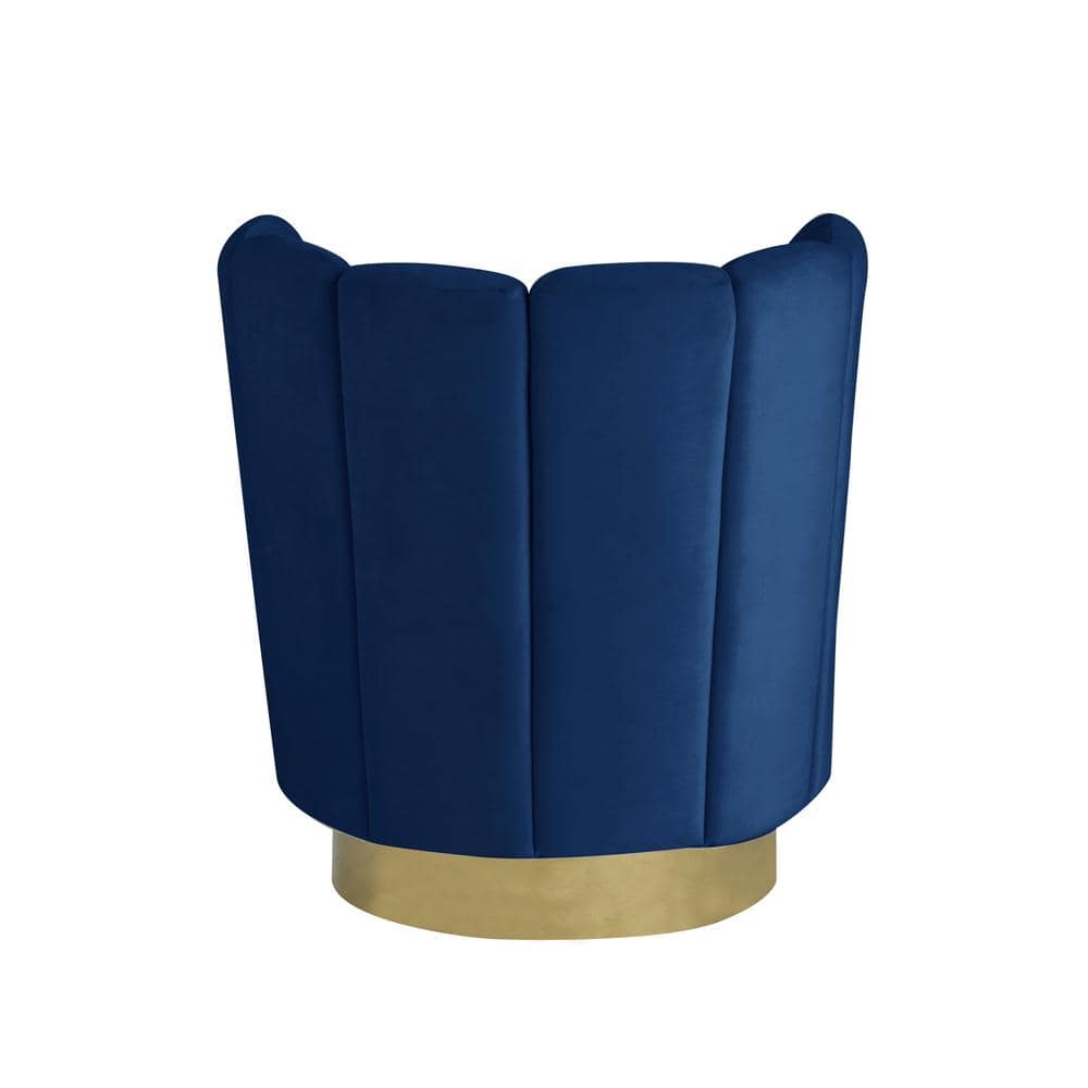 Ellis Blue Velvet Swivel Barrel Accent Chair with Wood Base