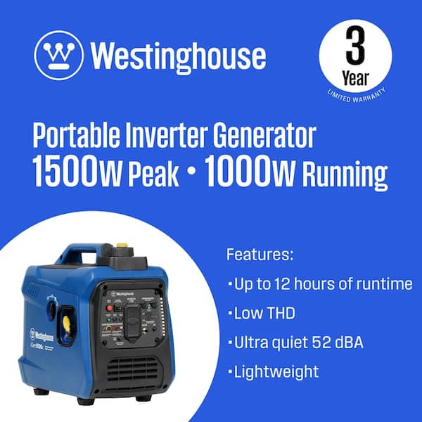 1,500-Watt Gas Powered Portable Inverter Generator with Recoil Start and Quiet Technology