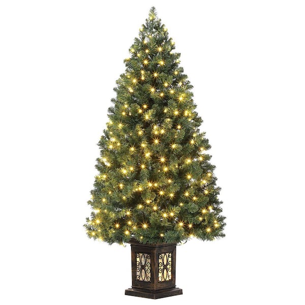 4.5 ft. Pre-Lit Artificial Christmas Tree with 300 Led Lights, 8 Lighting Modes, Includes Antique Urn Base, 1-Piece