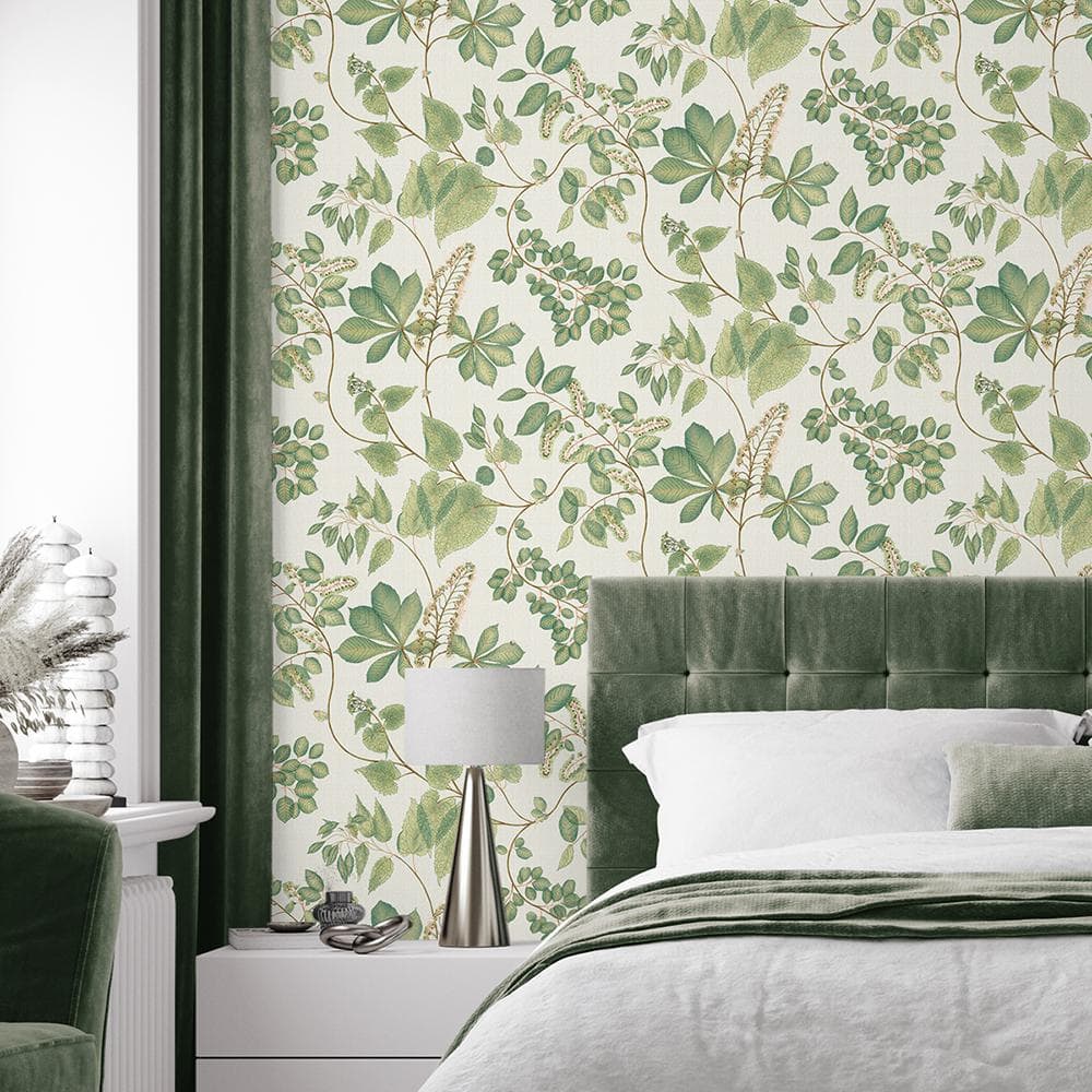 Willow Green Botanical Peel and Stick Vinyl Wallpaper