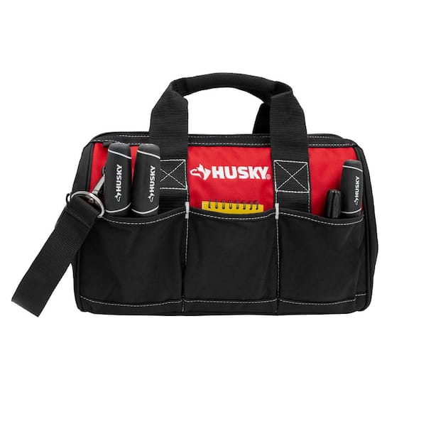 NEW HUSKY Tool Bag Water-Resistant Heavy Duty Zipper Red & Black 8" x 12" NWT 
