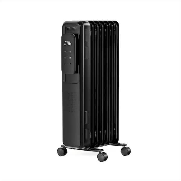 1500W Portable Electric Oil Heater with LCD Display and Anti-Tip Protection in Black