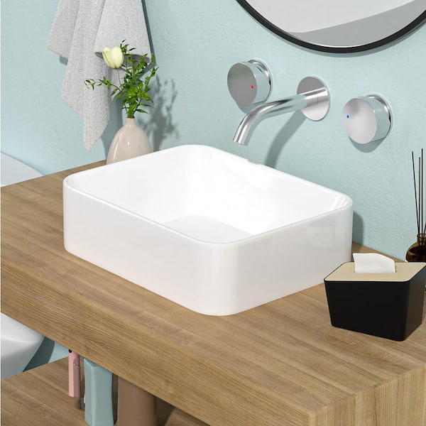 Staykiwi 19 in. Ceramic Rectangular Vessel Bathroom Sink in White