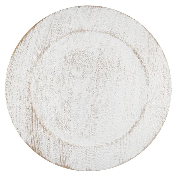 13 in. Antique White Round Charger Plates with Faux Wood and Gold Aged Finish for Dinner Tables, 6-Pack