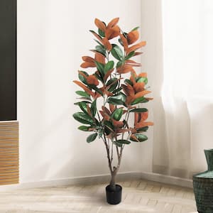 5 ft. Green Brown Artificial Magnolia Tree Leaf Tree in Pot