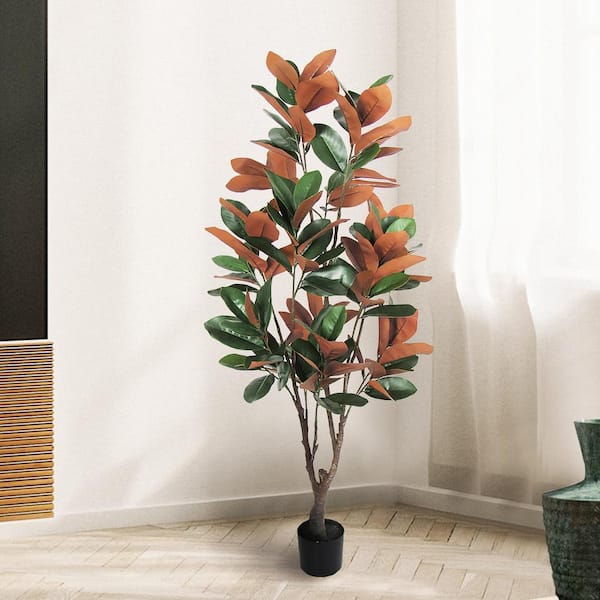 Unbranded 5 ft. Green Brown Artificial Magnolia Tree Leaf Tree in Pot