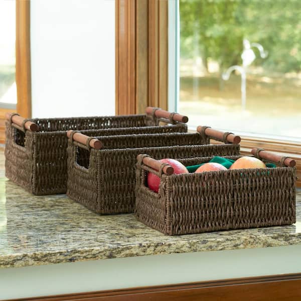 Sorbus Woven Paper Rope Baskets - 4 Piece Set, White