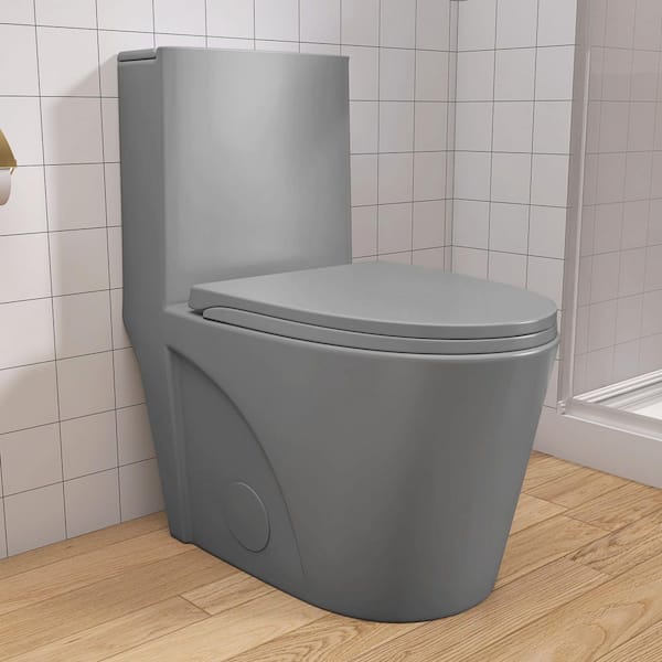 Oven 1-Piece Toilet 1.1/1.6 GPF Dual Flush Elongated Standard-Size Toilet with Soft Closing Seat Included in Light Gray