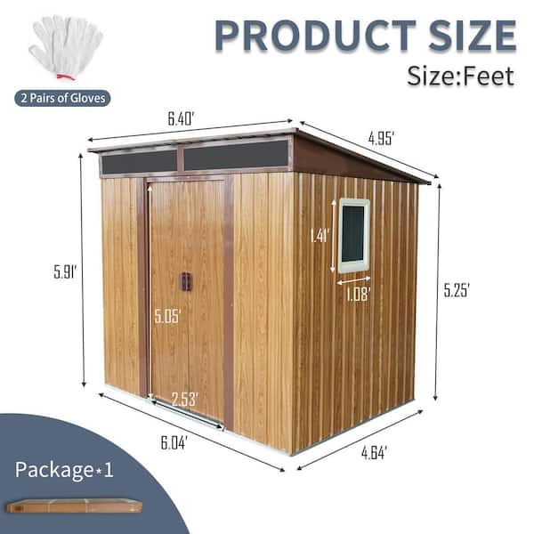 6ft x 5ft Coffee Outdoor Metal Storage Shed with Window and