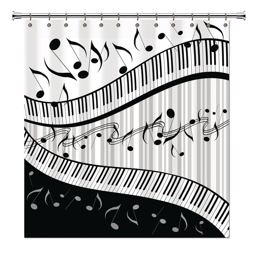 Music 72 in. Black and Gray Shower Curtain