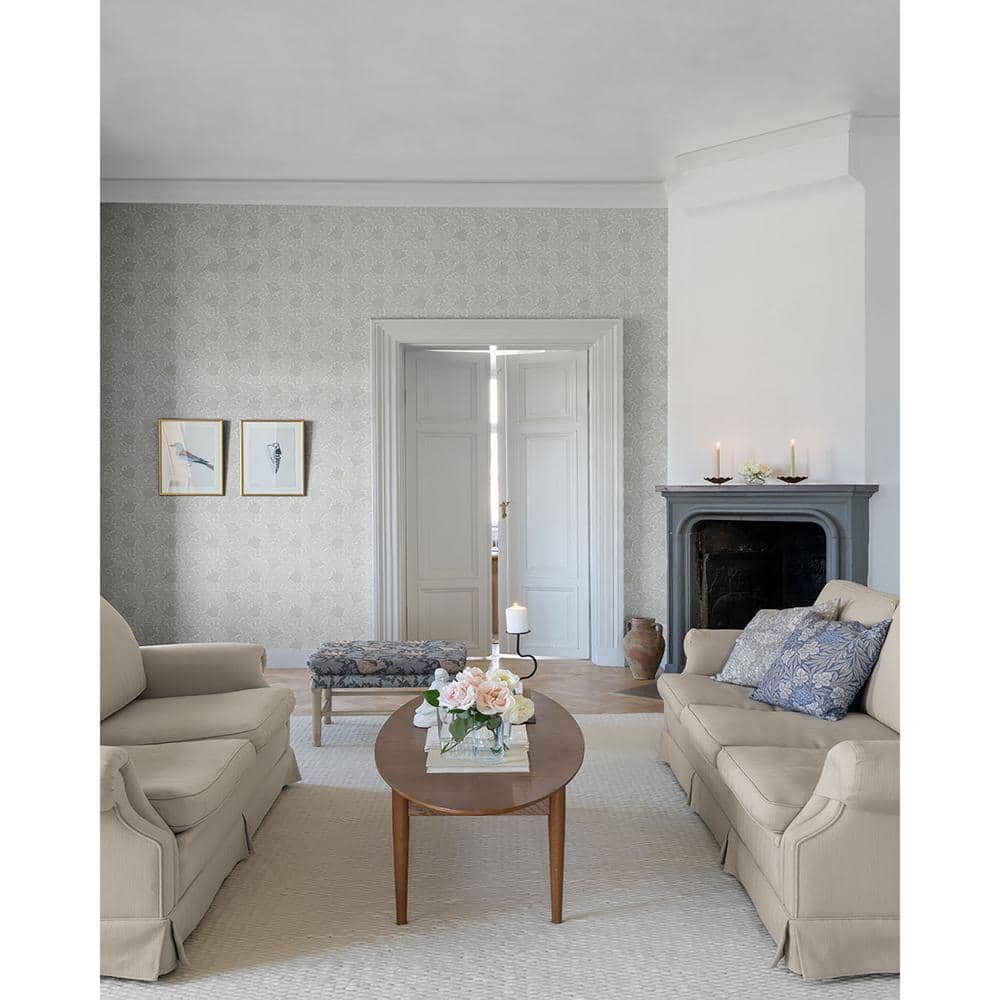 Dove Grey Non-Pasted Washable Floral Wallpaper Roll