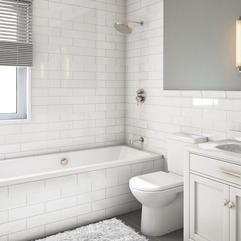 Brushed Nickel Wall Mounted Rain Shower and Tub Faucet Set