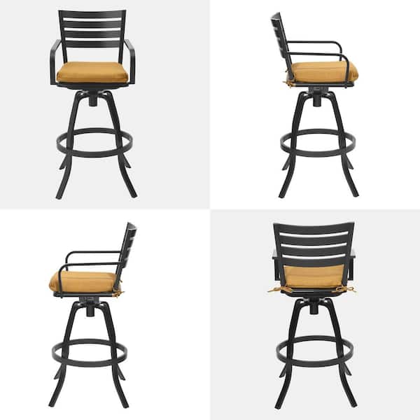 Swivel Cast Aluminum Outdoor Bar Stool with Sunbrella Echo Teak Cushion (4-Pack)