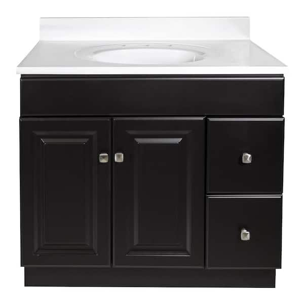 Wyndham 37 in. W Single Widespread Sink Bathroom Vanity in Espresso with White Cultured Marble Top Assembled