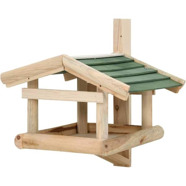 ATENGNES Outdoor Fir Wood Wild Bird Feeder House with Feeding Platform and Protective Roof for Mount on Tree or Wall
