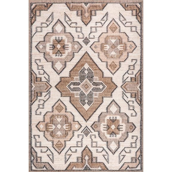 Keily Medallion Spill Proof Washable Ivory 9.6 ft. x 13.6 ft. Indoor Area Rug