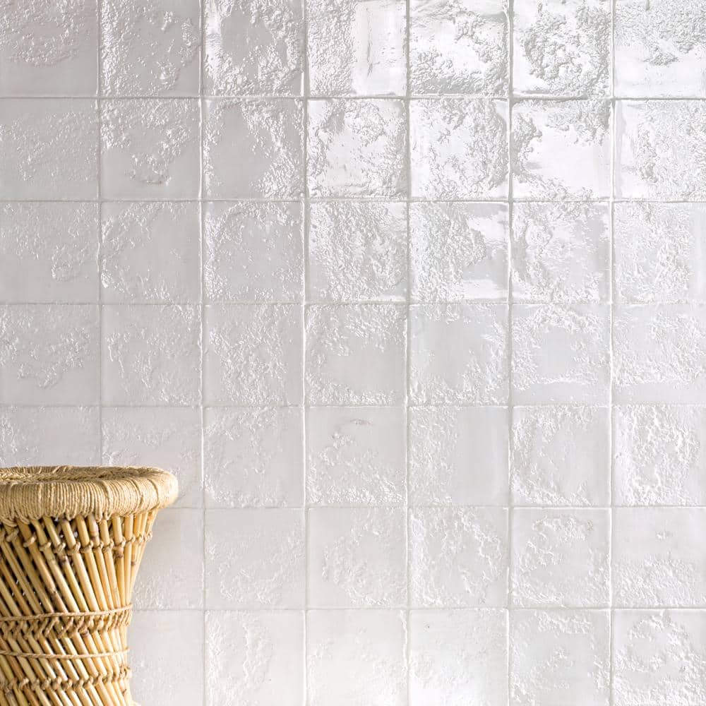 Glossy White Textured Ceramic 5x5 Wall Tile