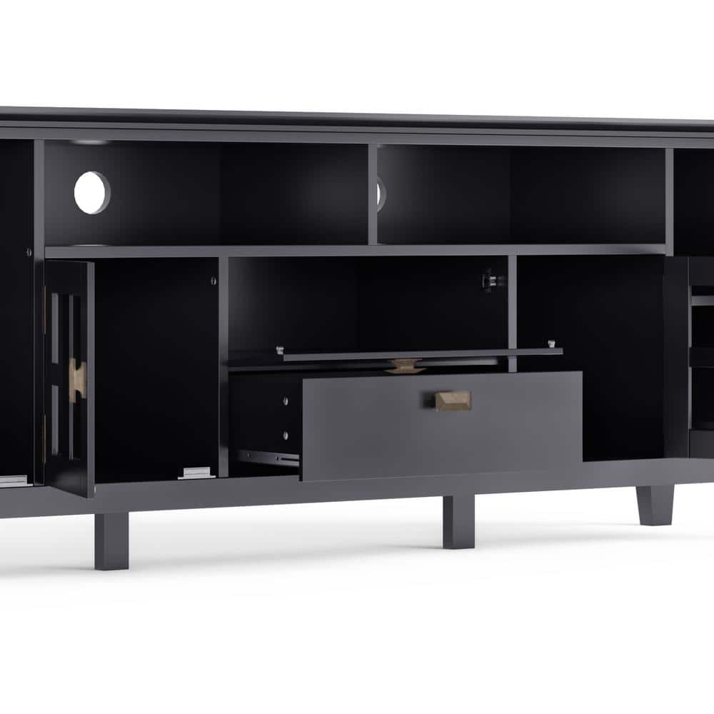 Artisan Black Solid Wood 72" TV Media Stand with Cabinets