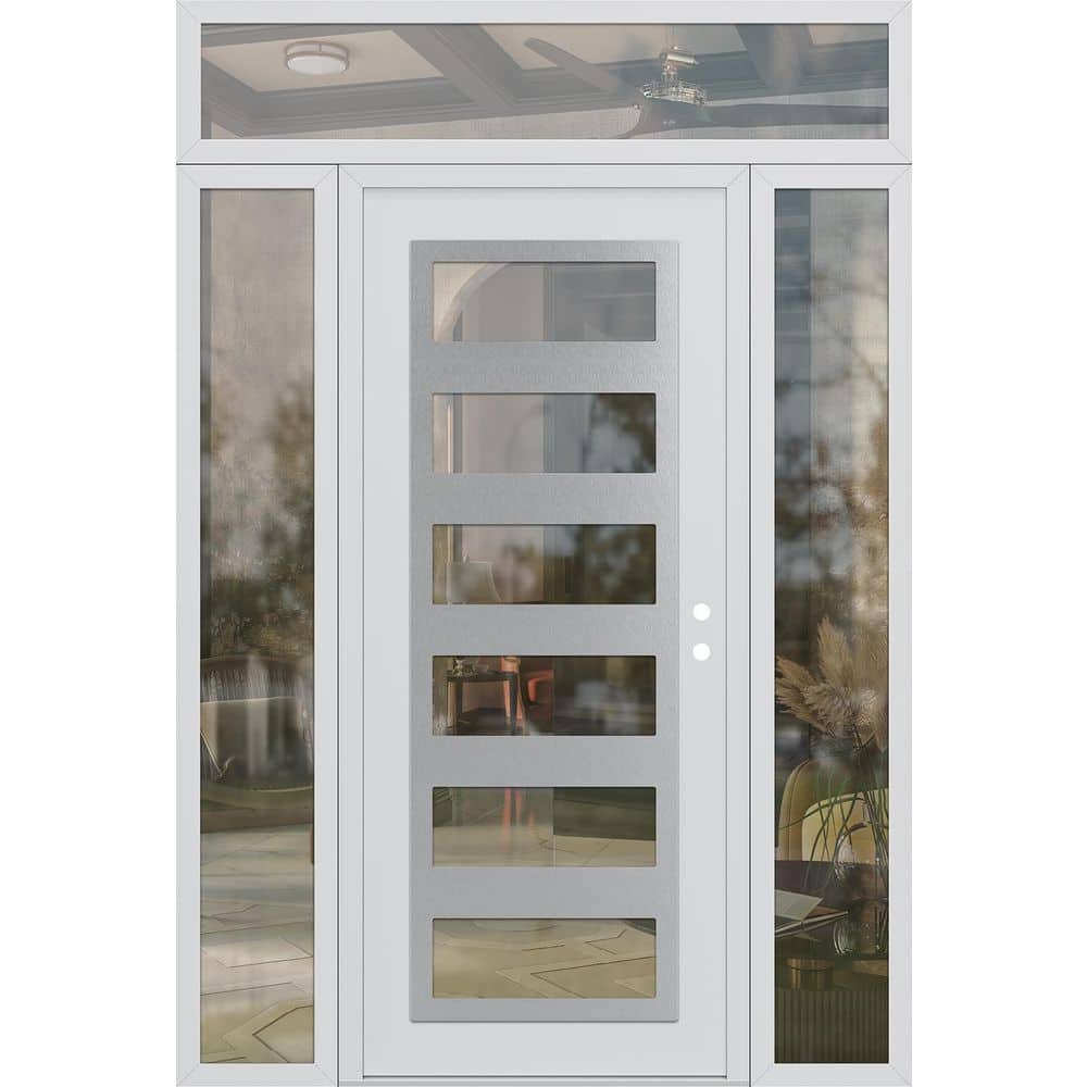 C9 64 in. x 96 in. Silver P Left-Hand/Inswing Clear Glass White/White 2 Sidelite Plus Transom Steel Prehung Front Door price history on PriceWatchPro