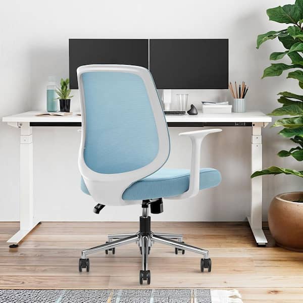 Mesh Swivel Adjustable Height Ergonomic Task Chair in Cyan with Armrest for Home Office Study Bedroom