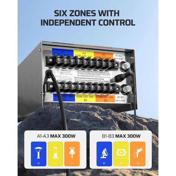 600 Wattage Outdoor Low Voltage Stainless Steel Landscape Lighting Transformer with Photocell Sensor, 120V to 12V/14V AC