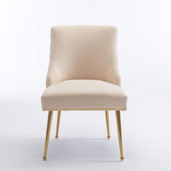 Z-joyee Beige Velvet Side Chair Dining Chair Comfortable Chair Mid Century Modern Mid-Back Chair Side Chair (Set of 2)