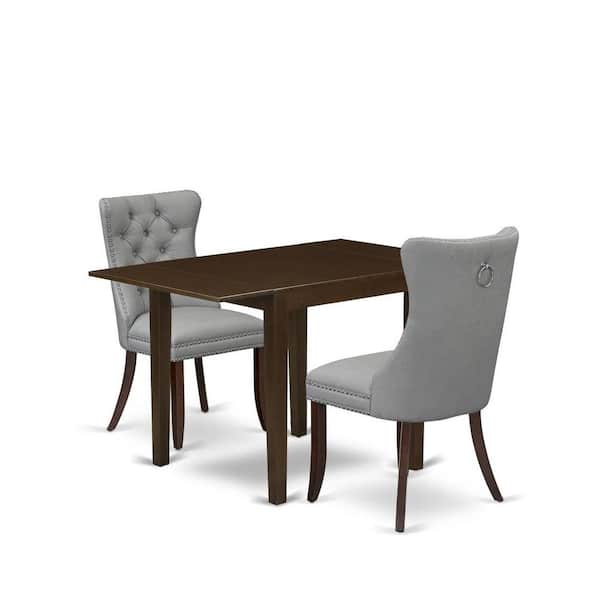 East West Furniture 3-Piece Mahogany Finish Rectangular Solid Wood Top with Dropleaf Dining Table Set