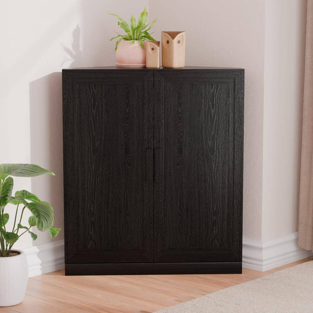 Black 36 in. H Storage Cabinet with Adjustable Shelves and Solid Wood Corner Double Doors price history on PriceWatchPro