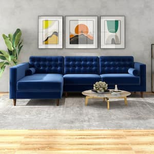 Ocean 102 in. W Square Arm 2-piece L-Shaped Velvet Living Room Left Facing Corner Sectional Sofa in Blue (Seats 4)
