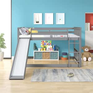 79.7 in. L x 57.2 in. W Gray Pine Full Size Bunkbed with Slide