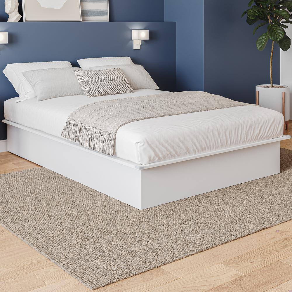 White Full Platform Bed with Minimalist Design