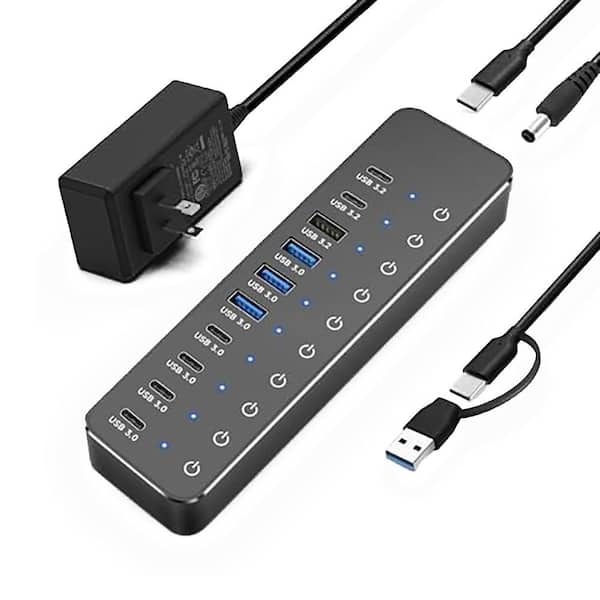 10 Port Powered USB 3.2 USB C Hub Splitter 60W / 3 x 10 Gbps USB 3.2 Port 7 x USB 3.0 Ports 3.3 ft. Cable Touch Switch