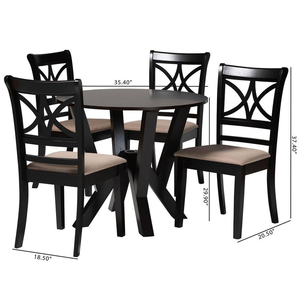 Mari Modern Beige Fabric and Dark Brown Wood 5-Piece Dining Set