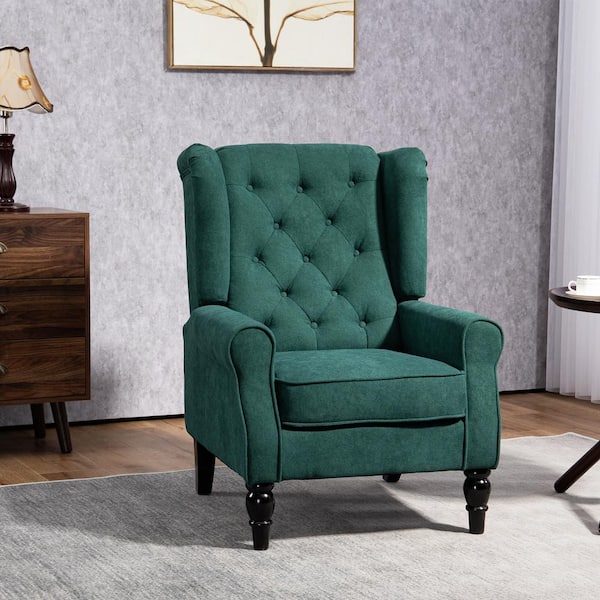 HOMCOM Dark Green Button Tufted Accent Arm Chair with High Wingback Rounded Cushioned Armrests and Thick Padded Seat 833 695V80DG