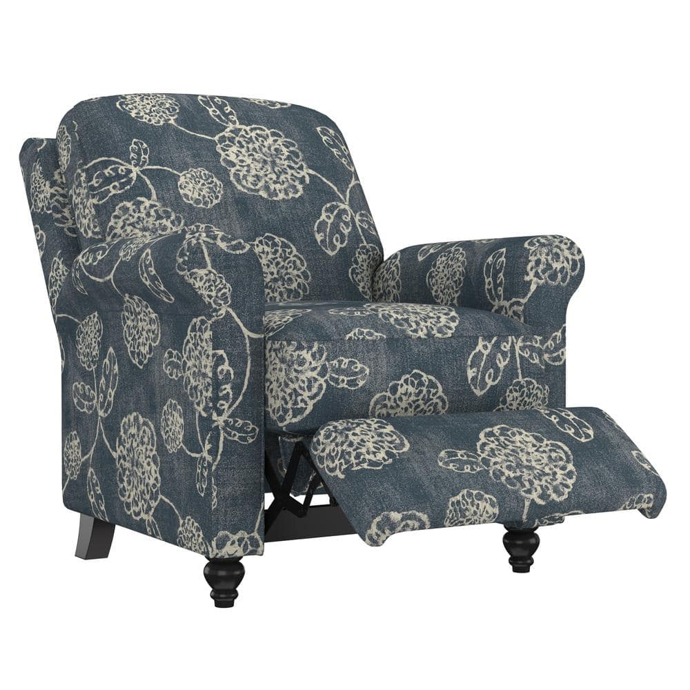 ProLounger Woven Caribbean Blue and Creamy White Floral Fabric Push