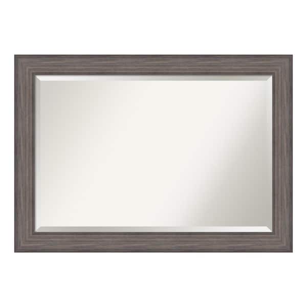 Amanti Art Country Barnwood 41 in. x 29 in. Beveled Rectangle Wood Framed Bathroom Wall Mirror in Gray